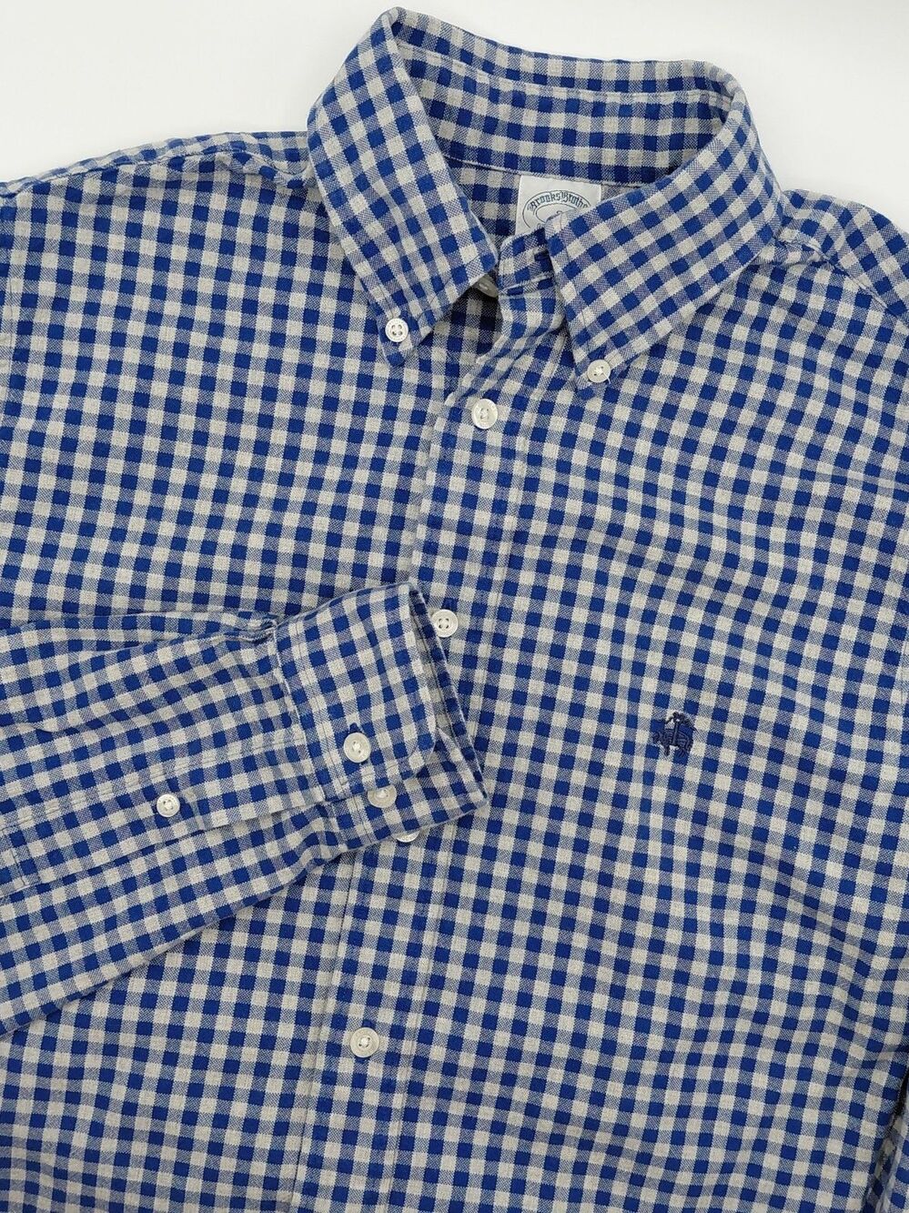 Brooks Brothers Regent Fit Gingham All Cotton Shirt Men's Small Blue Gray Preppy